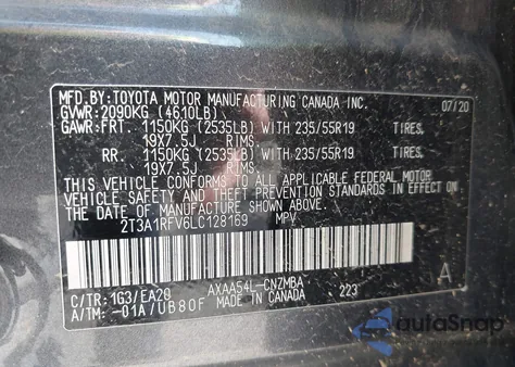 2020 Toyota Rav4 Xle Premium из США, поврежденный, VIN 2T3A1RFV6LC128169